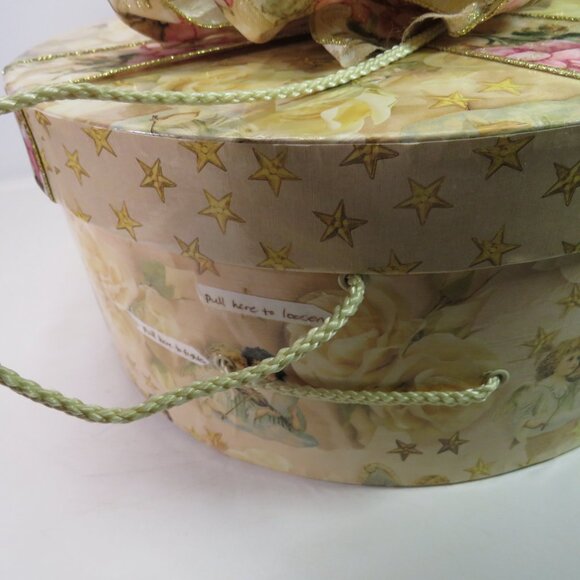 Cherub Angel Hat Box with Wired Ribbon Floral Large Bow 13" - Picture 7 of 11